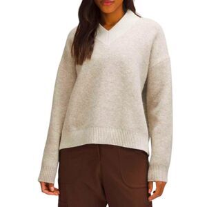 Lululemon Alpaca Wool-Blend V-Neck Sweater Heathered White Opal